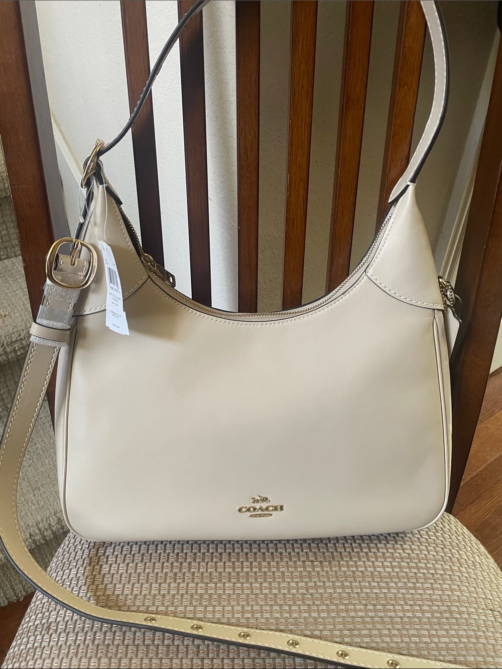 Coach Cream Pebbled Leather Shoulder Bag with Gold Hardware